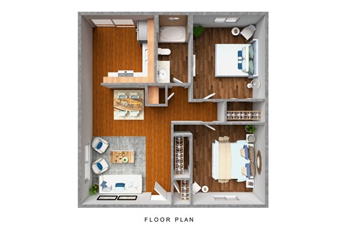 Floor plan for 2 beds, 1 bath, 900 sqft